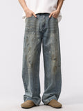 Men's Washed Distressed Wide-Leg Jeans