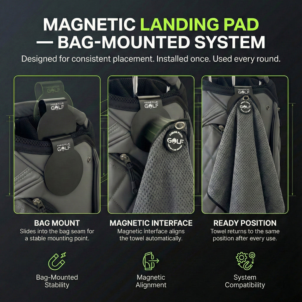Stubby Magnetic Golf Towel + Landing Pad System